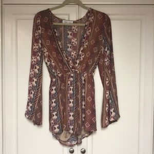 Bell sleeve printed romper